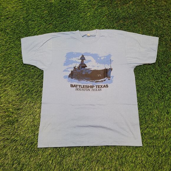 VTG 80s Single Stitch USS Texas BB-35 T-Shirt Mens M Military Ship - Picture 1 of 4